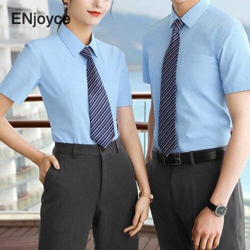 New Classic Summer Women/Men Short Sleeve Blouse Workwear Bussiness Professional Hotel Shirts Office Ladies Tops Uniform Clothes
