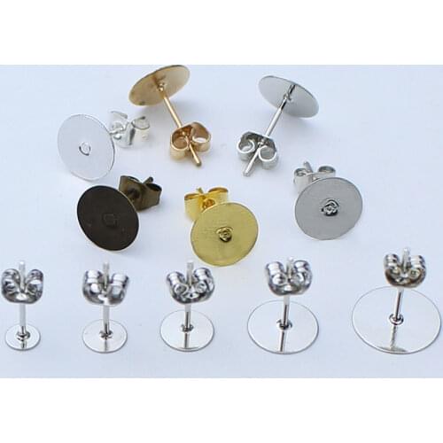 100pcs/lot 4/5/6/8/10mm Blank Post Earring Studs Base Pins with Earring Plugs Ear Back for DIY Jewelry Making Findings