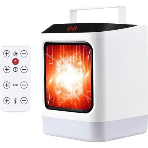 800-1000W 2-in-1 Cold Warm Dual Mode Digital Display Portable Desktop Heater Mini Heater with Remote Control LED Light