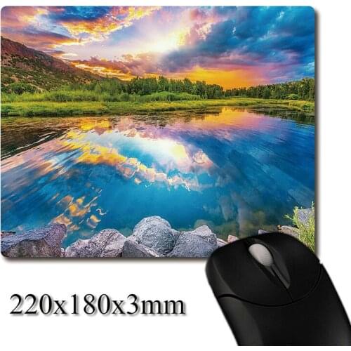 Lake and colorful sunset reflection image printed Heavy weaving anti-slip rubber pad office mouse pad Coaster Party favor gifts