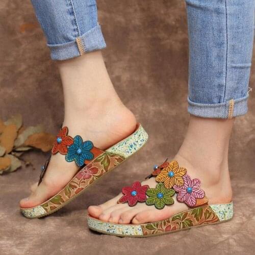 YourSeason Summer Ladies Slippers Genuine Leather Outside Flat With Handmade Women Slides National Style Slipper Shoes 2021