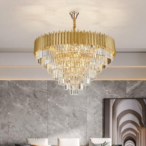 Modern Crystal Gold Round Chandelier Lighting LED Lamp Living Room Bedroom Decor Chandeliers Kitchen Indoor Light Fixtures