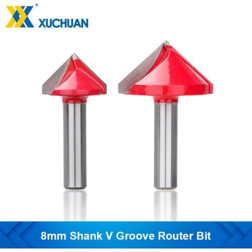 V Groove Router Bit 8mm Shank 3D Engraving Bit Tungsten Carbide End Mill 90 Degrees V Shape Milling Cutter Wood Router Bit