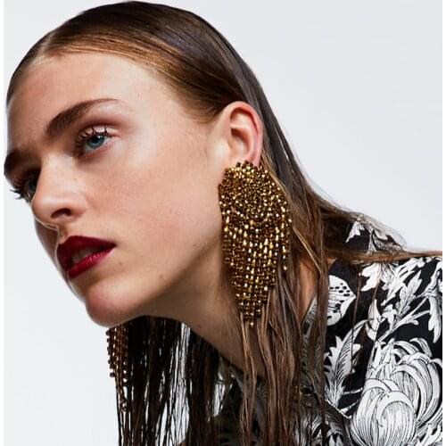 JURAN Special Design Women Luxury Crystal Big Tassel Earrings Large Charm Drop Shiny Party Earrings Jewelry Wedding Gifts