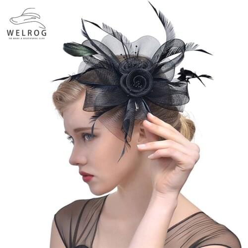 WELROG Fascinators For Women Mesh Ribbons Feathers Fedoras Hat Headband Hair Clip Cocktail Tea Party Headwear for Girls