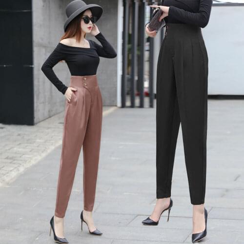 Women 2021 Spring Summer New Fashion Loose Harem Pants Female High Waist Casual Trousers Ladies Solid Color Buttons Pants N54