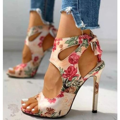 Women summer Thin High Heels embroidered Peep Toe gladiator pumps office sandals party shoes