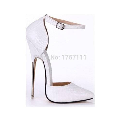 Summer newest 16cm metal high heel sheos T-stage show ankle strap buckle pattern pumps pointed toe heels ladies drop ship