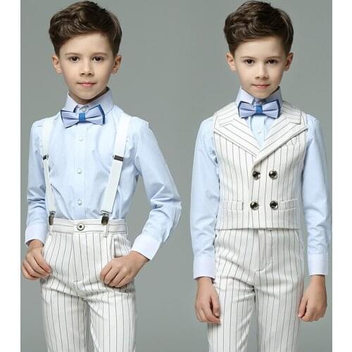 2019 summer boys suits formal Double Breasted Striped kids vest suit set wedding costume fashion blazer suit school uniform