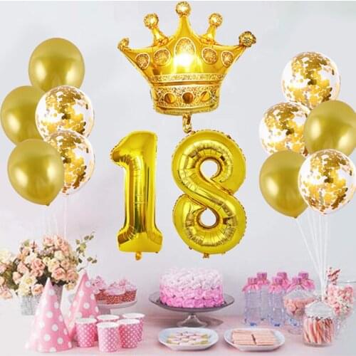15Pcs/Set Gold Number Foil Balloons 40 Inch Balloon Crown Ballon 18 20 23 30 40 Years Old Birthday Party Decoration Supplies