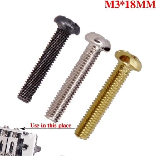 18 Pcs Guitar Bridge String Saddle Mount Screws for Electric Guitar Tremolo Bridge accessories parts M3*18mm Silver Black Gold