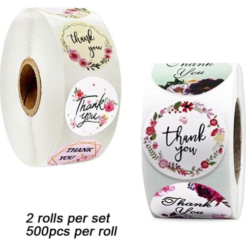 2 Rolls/Set Colorful Flowers Printed Thank You Stickers Wedding Gift Thank You Stickers Cake Sealing Labels Stationery Stickers