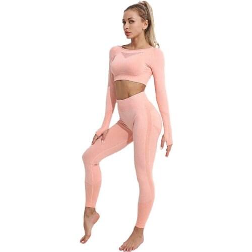 Seamless Gym Set Women Yoga Clothes For Women Fitness Clothing Sports Long Sleeve Hollow Sport Wear Workout Leggings
