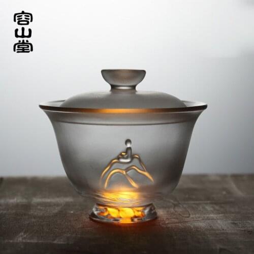 Beauty of Zen frosted glass covered bowl large size Chinese tea maker teacup transparent kungfu dull polish teaware cup tureen