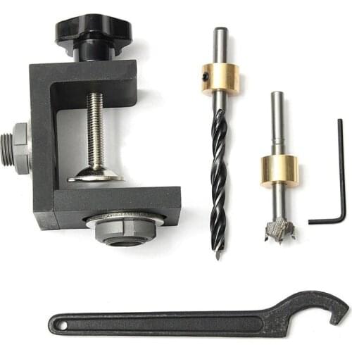 Black Woodworking Hole Three-in-one Punch Locator Positioner Jig Kit + Step Drilling Bit Wood Tool