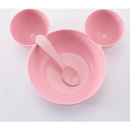 Children Baby Bamboo Tableware Solid Feeding Mickey Dishes Baby Bowl Plate Food Feeding Dinnerware Set Plates for Children