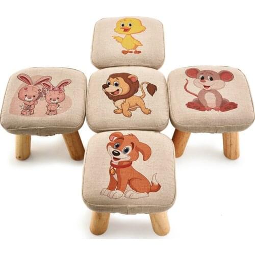 Kids cartoon stool wood fabric creative childrens adult small chair sofa stool pine ottomans furniture Minimalist Modern