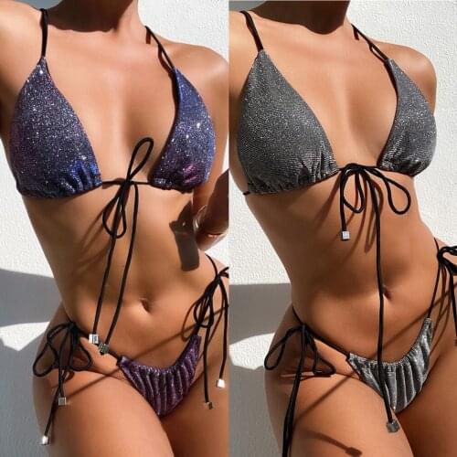 FNOCE 2021 new spring womens swimsuits fashion trends flash of light sexy 2-pc suits lace up bikini beachwear swimwear