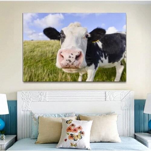 RELIABLI ART Animal Pictures Cow On The Glasses Canvas Paintings Wall Art For Living Room Decoration Posters And Prints No Frame