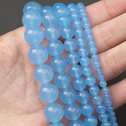 MINHIN Sea Blue Chalcedony Jades Stone Beads DIY Bracelet 4/6/8/10/12MM Round Loose Beads For Jewelry Making