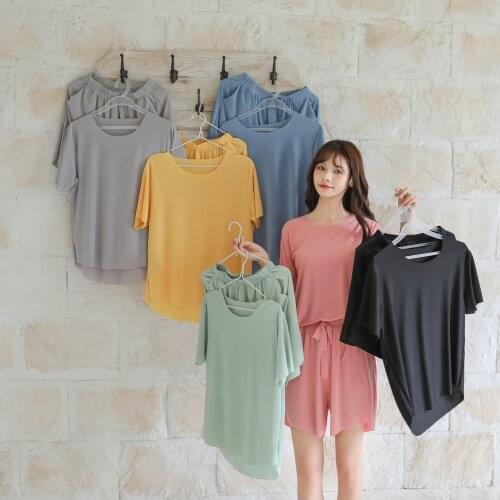 Cool Ice Silk Ribbed Summer 2 Piece Pajamas Set Women Sleepwear Female Casual Pyjamas Tops With Shorts Pants Set Home Clothing