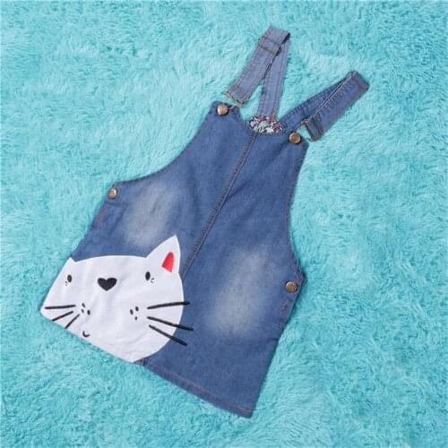 Hot sell Cute Cat Baby Kids Girls Dress Toddler Sleeveless Denim Jeans Overalls Dress Little Girls Clothing