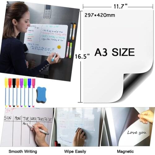 A3 Size Magnetic Soft Whiteboard Dry Erase Calendar Fridge Magnet White Board Message Memo Drawing Practice Writing Wall Sticker