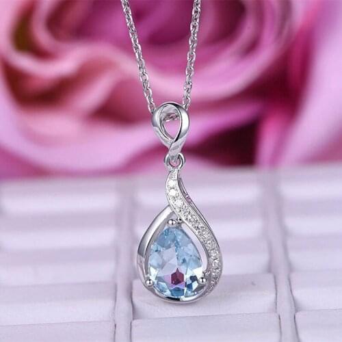 Fashion Silver Color Shiny AAA Zircon Pendant Necklace Girls Blue Angel Tears Crystal Necklaces for Women Wedding Choker Jewelry