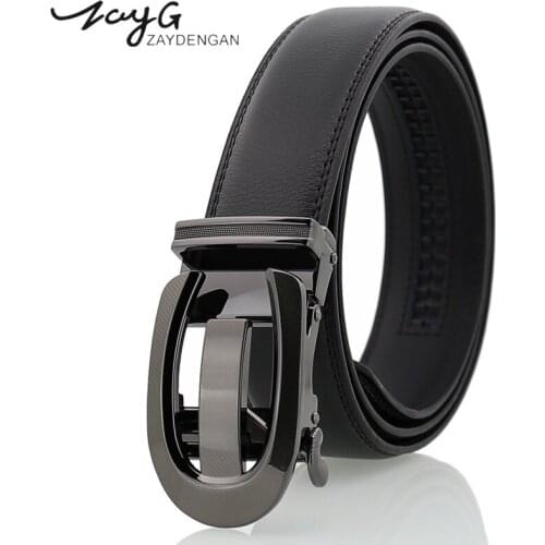 ZAYG Mens Business Style Alloy Automatic Buckle Belt Designer High Quality Leather Belt Men Wedding Luxurious Black Belt Jeans