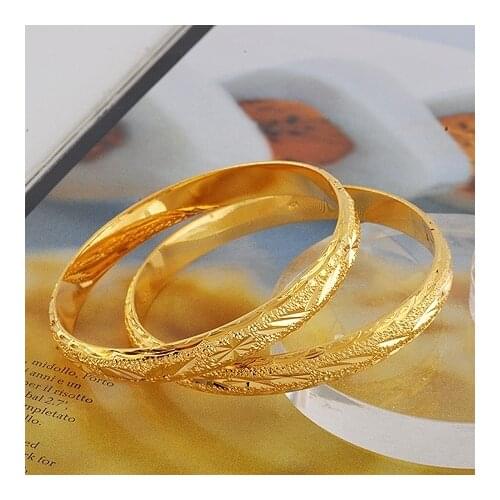 NEVER FADING! 7" 8mm 25g 24K YELLOW GOLD color SOLID FILLED WOMEN OPEN BANGLE