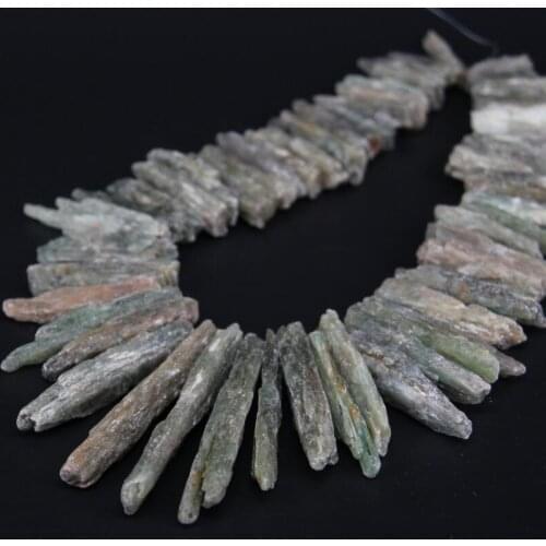 15.5"strand of Natural Green kyanite Top Drilled Point Nugget pendant Beads ,Raw Rock Green Crystal Stick Slice Loose Beads