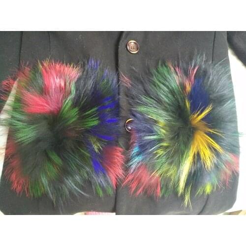 New arrival lady natural raccoon pocket decoration fur garment accessory colorful parka