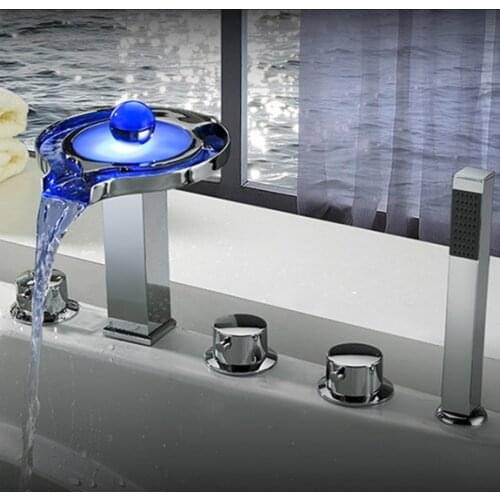 2020 Wholesale High Quality New Arrival Luxurious Chrome Finish LED Bathtub Faucet 5 holes Shower Bath Mixer Taps