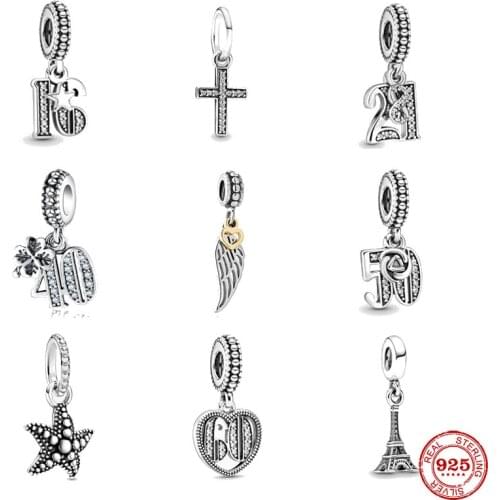 2020 new free shipping 16th 21st 40 50 60 Celebration Charm wing cross pendant fit Pandora charms silver 925 bracelet women