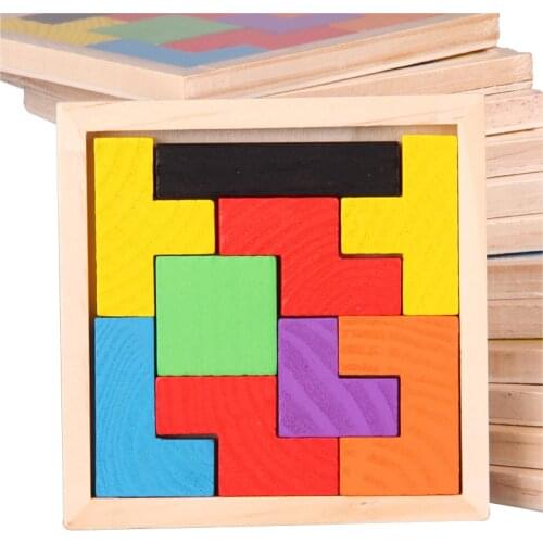 Montessori Educational Wooden Toys for Children Early Learning Math Tangram Brain-Teaser Puzzles Wood Tetris Game Preschool Toy