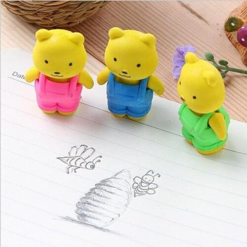 20 Pcs/lot BIB PANTS Teddy bear Erasers rubber for pencil kid Removable Novelty Toy gift stationery Office school supplies
