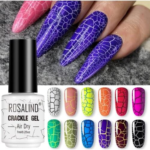ROSALIND 7ml Crackle Effect Gel Nail Polish Semi Permanent Air Dry Polish Nail Art Varnish Soak Off Manicure UV Gel Lacuqer