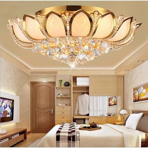 Modern simple circular lotus crystal lamp ceiling lamp living room lights warm and romantic bedroom restaurant lamps led fixture