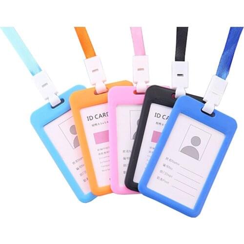 Student Identity Badge Card Cover with Neck Strap Bag Simple Candy Colors Women Men Credit ID Bus Card Holder Bags with Lanyard