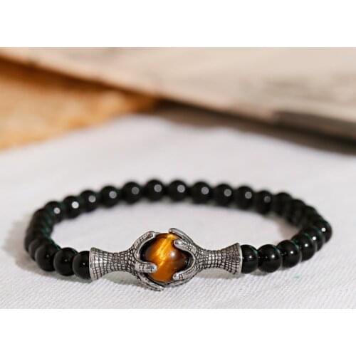 Tiger Eye Stone Beads Bracelet Men Bileklik Jewelry Claw Stainless Steel Bracelets Pulseras Mujer Branzoletki Chakra Braslet