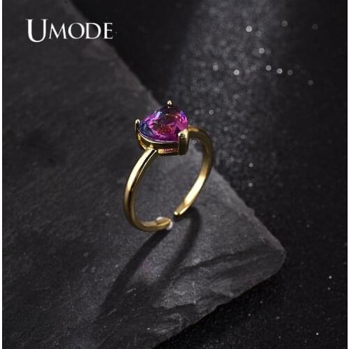 UMODE NEW Purple Gradient Heart-Shaped CZ Ring for Women Femme Adjustable Wedding Rings Rhinestone Fashion Jewelry UR0613