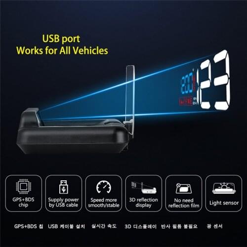 Universal HUD Car Head up display GPS on-board computer auto Windshield Speed Projector Water temp Overspeed RPM Voltage Alarm
