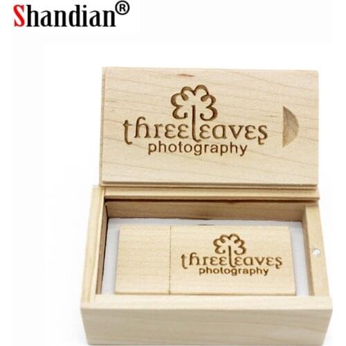SHANDIAN Custom LOGO Wooden usb + box usb flash drive Memory stick pendrive 4GB 16GB 32GB 64gb U disk Photography wedding gifts