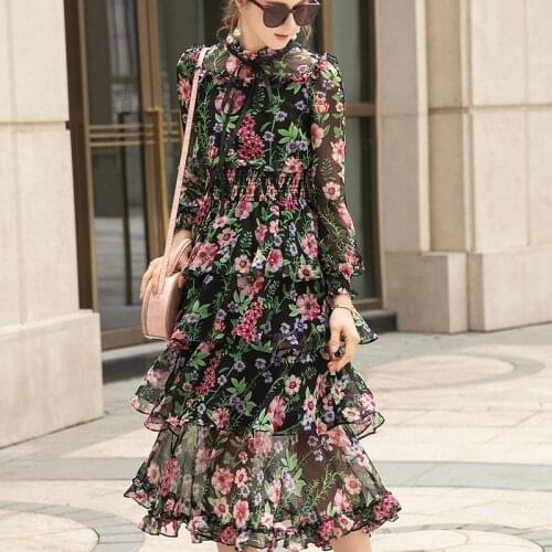 Spring Summer Dress 2021 Elegant Silk Dresses for Women Long Sleeve Floral Dress Korean Fashion Clothes Vestidos Pph4204