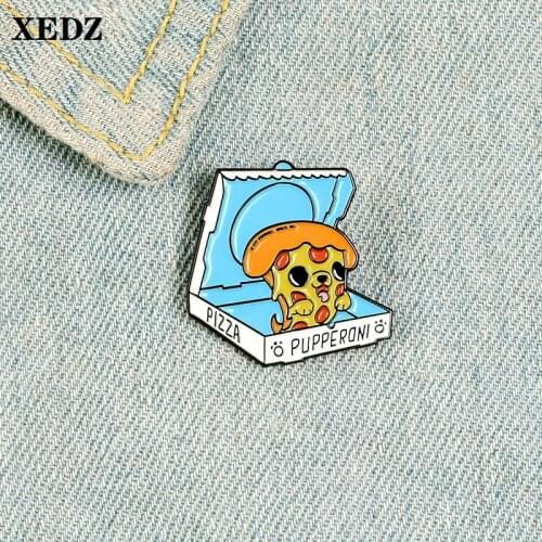 XEDZ pizza pet dog metal pin party birthday gift box cartoon animal badge shirt punk enamel jewelry lapel brooch friend gift