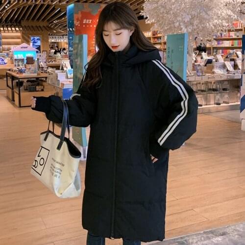 Wenfly Women Cotton Padded Coat Long Sleeve Striped Korean Loose Parka Winter Thick Jacket New Hooded Warm Outerwear