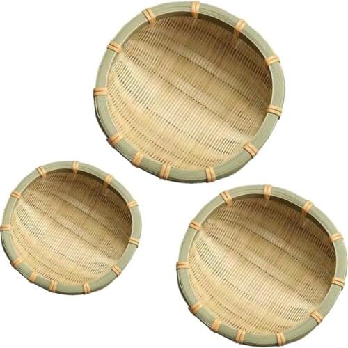 Natural Bamboo Basket Tray Woven Fruit Bread Basket Vegetables Washing Water Drain Basket for Kitchen Fruit Holder for Kitchen C