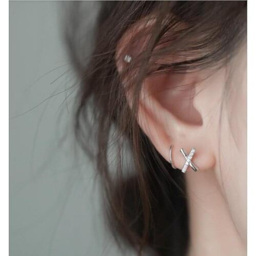 925 Sterling Silver Crystal Cross Spiral Stud Earrings For Women Wedding Earrings Fashion Anniversary Jewelry pendientes eh180