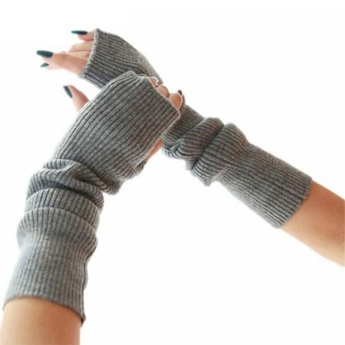 Sparsil Womens Winter&Autumn Christmas Cashmere Blend Knitted Long Gloves Solid Color Fashion Warm For Lady Elbow Mittens