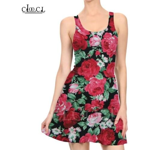 CLOOCL Vintage Floral 3D Print Summer Dress Women Slim Sleeveless Sexy Dresses Women Pleated Size Dress